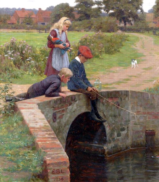 Rakuten - 油絵 Edmund Blair Leighton_ 釣れたの　ma1740