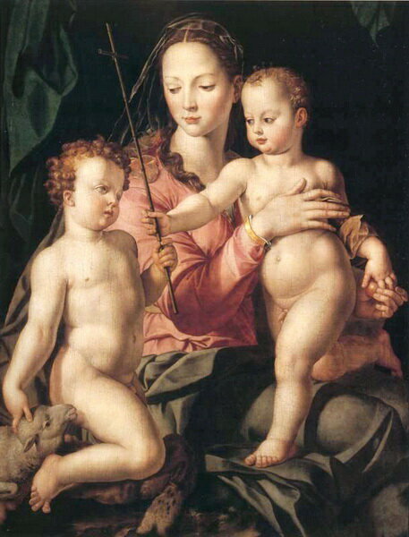 油絵 Agnolo Bronzino_幼児聖ヨハネの洗礼と聖母マリア　MA1767