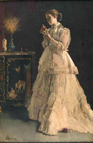 Rakuten - 油絵 Alfred Stevens - 日本人形と婦人　MA1787