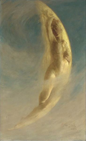 油絵 Arthur John Black_ 歩む月　ma1844