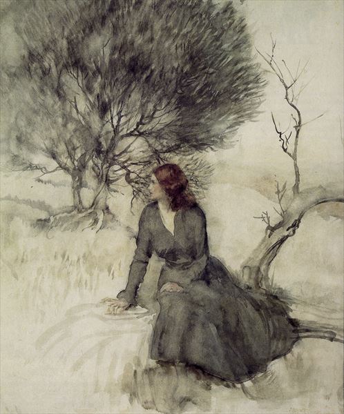 Rakuten - 油絵 Arthur Rackham_ 小川近くの少女　MA1845