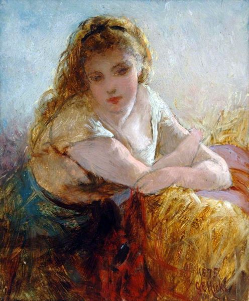 乐天商城 - 油絵 George Elgar Hicks_ 座る少女　MA2057