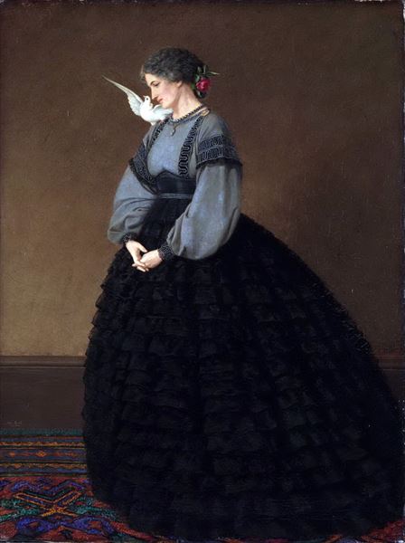Rakuten - 油絵 John Brett_ 鳩と婦人　ma2192