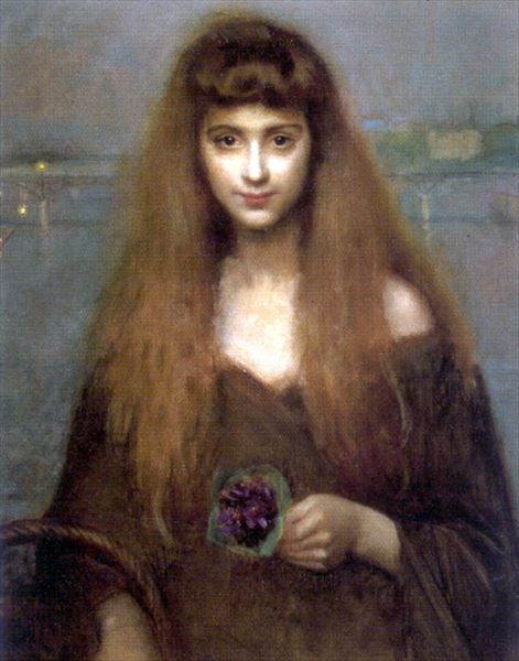 Rakuten - 油絵 Louis Picard_スミレの花を売る女　ma2275