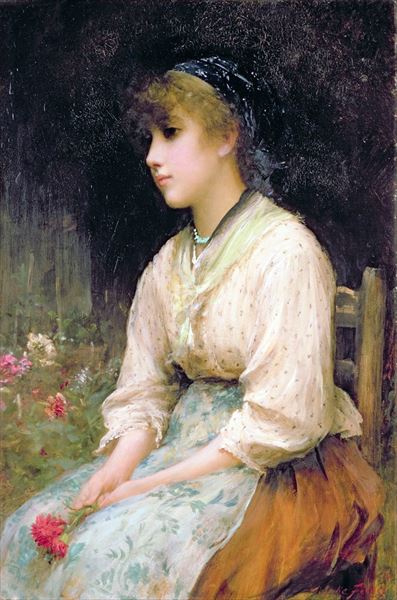 油絵 Sir Samuel Luke Fildes_ベニスの花売り娘　MA2394