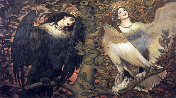 油絵 Viktor M. Vasnetsov_喜びと悲しみの鳥　ma2433