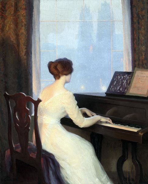 油絵 William Worcester Churchill_ピアノを奏でる女　MA2462