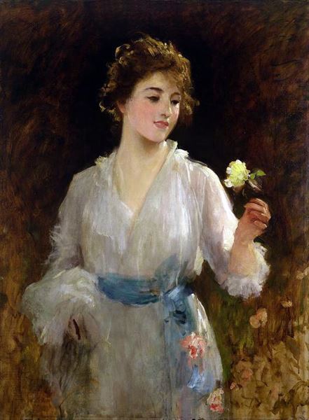 油絵 Samuel Luke Fildes_黄色のバラ　MA2648