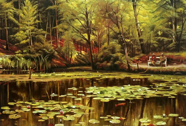 油絵 Monstead Peder Morkの名作_ 睡蓮の池　MA798