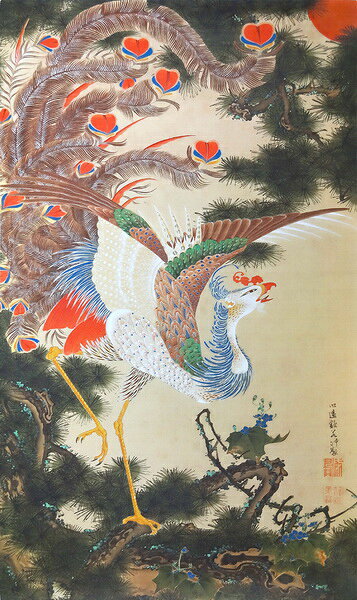 楽天市場 漆絵 伊藤若冲の名作 孔雀鳳凰図の内鳳凰図 絵画制作専門アートユーラシア