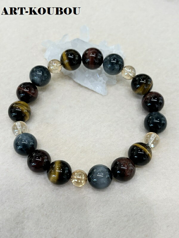 商品説明 使用石など ＊タイガーアイ　12mm ＊レッドタイガーアイ　12mm ＊イーグルアイ　12mm ＊シャンパンオーラ　8mm ＊手首サイズ：約19cm 意味・効果 ＊タイガーアイ 　金運や仕事運を高める 　広い視野や洞察力を高める ...