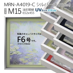 油彩額縁　MRN-A4019-C　シルバー（高さ50mm）　M15 号(652×455)　13mmネジ付 （UVカットアクリル仕様・アルミ製・油絵用額縁・キャンバス用フレーム）