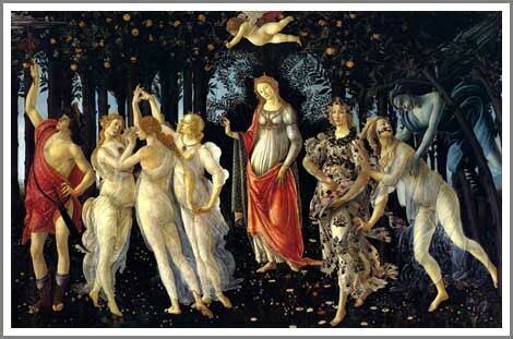 手描き 油絵 複製画 模写 サンドロ・ボッティチェリ「春(プリマベーラ)」 F20(72.7×60.6cm)サイズ 額付き 送料無料