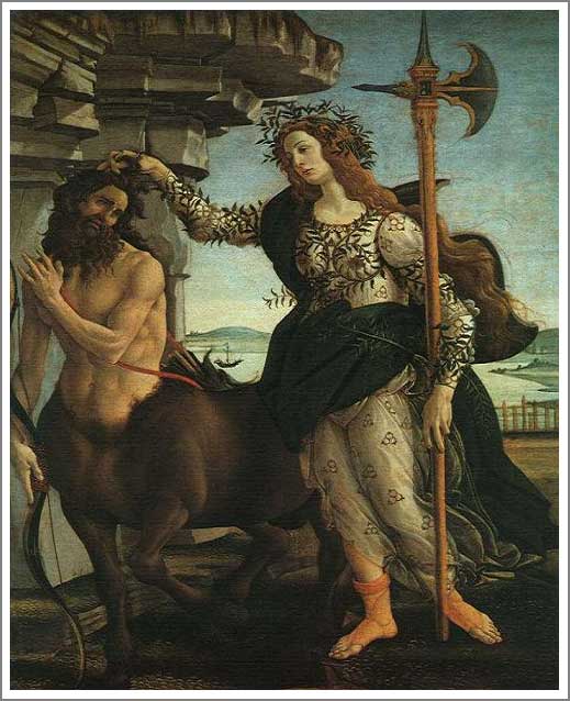 手描き 油絵 模写 複製画 サンドロ・ボッティチェリ「パラスとケンタウロス」 F15(65.2×53.0cm)サイズ 額付き 送料無料