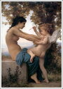 手描き 油絵 模写 複製画 ウィリアム・ブグロー「エロスの誘惑に抗する娘」 F12(60.6×50.0cm)サイズ 額付き 送料無料
