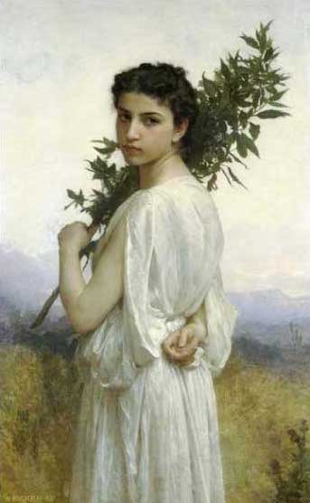 手描き 油絵 複製画 模写 ウィリアム・ブグロー「月桂樹の枝」 F20(72.7×60.6cm)サイズ 額付き 送料無料