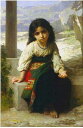 手描き 油絵 複製画　ウィリアム・ブグロー「小さな乞食」 額付き 送料無料