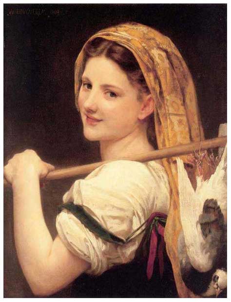 手描き 油絵 複製画 模写 ウィリアム・ブグロー「市場からの帰り」 F20(72.7×60.6cm)サイズ 額付き 送料無料