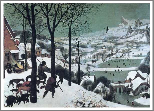 手描き 油絵 模写 複製画 ピーテル・ブリューゲル「雪中の狩人」 F15(65.2×53.0cm)サイズ 額付き 送料無料