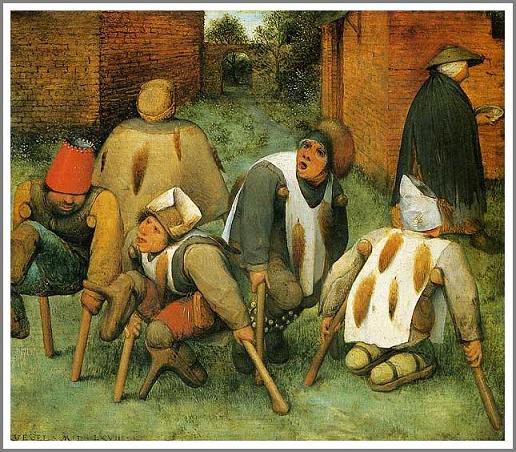 手描き 油絵 複製画 模写 ピーテル・ブリューゲル「足なえたち」 F20(72.7×60.6cm)サイズ 額付き 送料無料