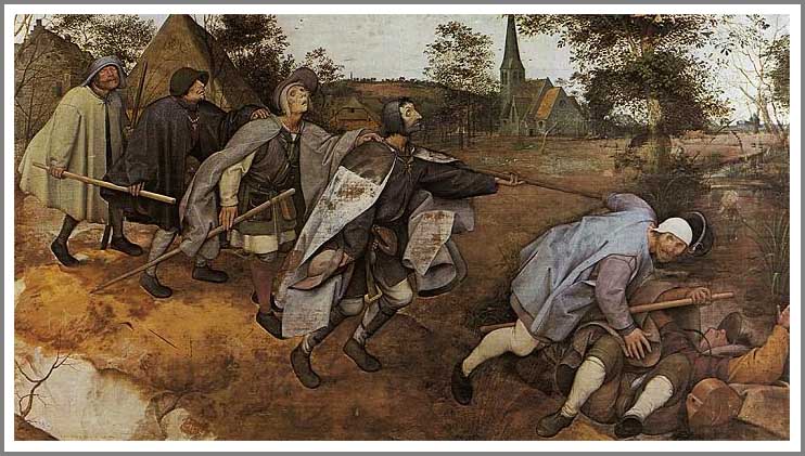 手描き 油絵 模写 複製画 ピーテル・ブリューゲル「盲人の寓話」 F15(65.2×53.0cm)サイズ 額付き 送料無料