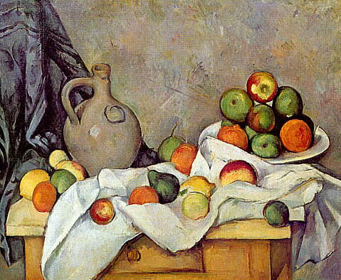手描き 油絵 複製画 模写 ポール・セザンヌ「カーテン、水差し、そして果物鉢」F40(100×80.3cm)サイズ 額付き 送料無料