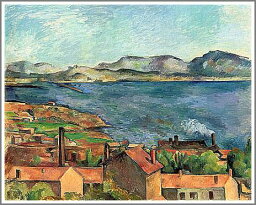 手描き 油絵 複製画　ポール・セザンヌ「エスタックから眺めたマルセイユ湾」額付き 送料無料