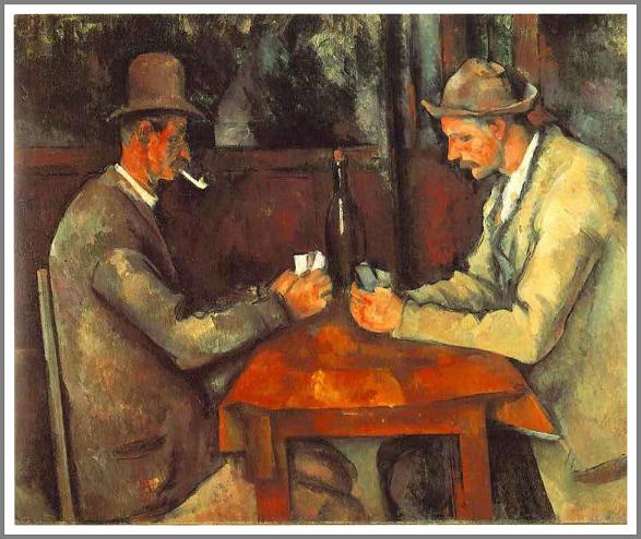 手描き 油絵 複製画 模写 ポール・セザンヌ「カード遊びをする男たち」 F20(72.7×60.6cm)サイズ 額付き 送料無料