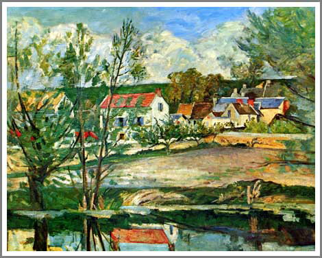 手描き 油絵 複製画 模写 ポール・セザンヌ「ロアーズの谷間の村」 F20(72.7×60.6cm)サイズ 額付き 送料無料