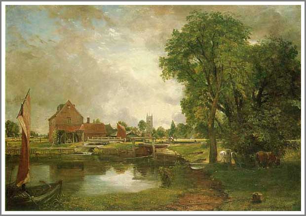 手描き 油絵 複製画 模写 ジョン・コンスタブル「デダムの水門と水車場」 F20(72.7×60.6cm)サイズ 額付き 送料無料