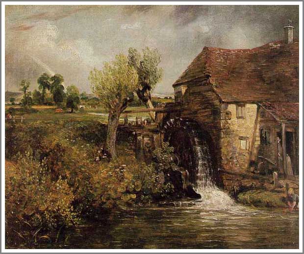 手描き 油絵 複製画 模写 ジョン・コンスタブル「ギリンガムの水車場」 F20(72.7×60.6cm)サイズ 額付き 送料無料