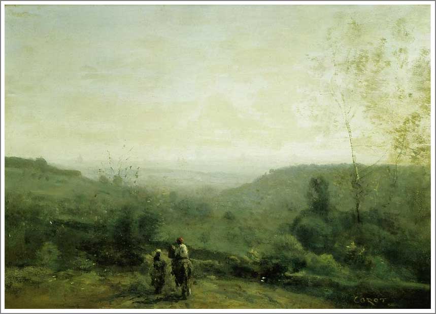 手描き 油絵 模写 複製画 カミーユ・コロー「朝、霧の効果」 F15(65.2×53.0cm)サイズ 額付き 送料無料