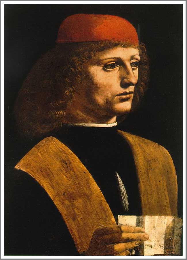 手描き 油絵 複製画 模写 レオナルド・ダ・ヴィンチ「音楽家の肖像」 F20(72.7×60.6cm)サイズ 額付き 送料無料