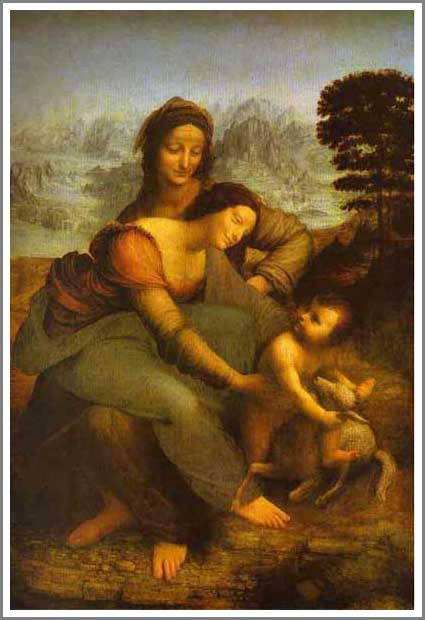 手描き 油絵 複製画 模写 レオナルド・ダ・ヴィンチ「聖アンナと聖母子」 F20(72.7×60.6cm)サイズ 額付き 送料無料