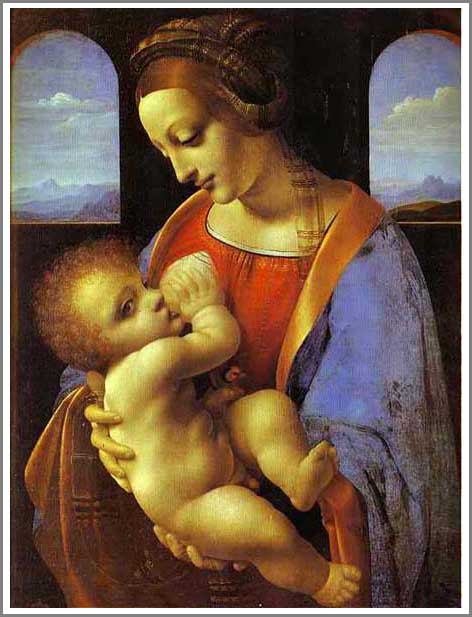 手描き 油絵 模写 複製画 レオナルド・ダ・ヴィンチ「Madonna Litta」 F15(65.2×53.0cm)サイズ 額付き 送料無料