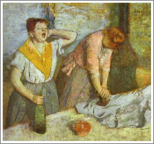 手描き 油絵 複製画 模写 エドガー・ドガ「アイロンをかける女」 F20(72.7×60.6cm)サイズ 額付き 送料無料