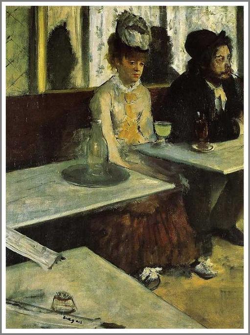 手描き 油絵 模写 複製画 エドガー・ドガ「カフェにて」 F15(65.2×53.0cm)サイズ 額付き 送料無料