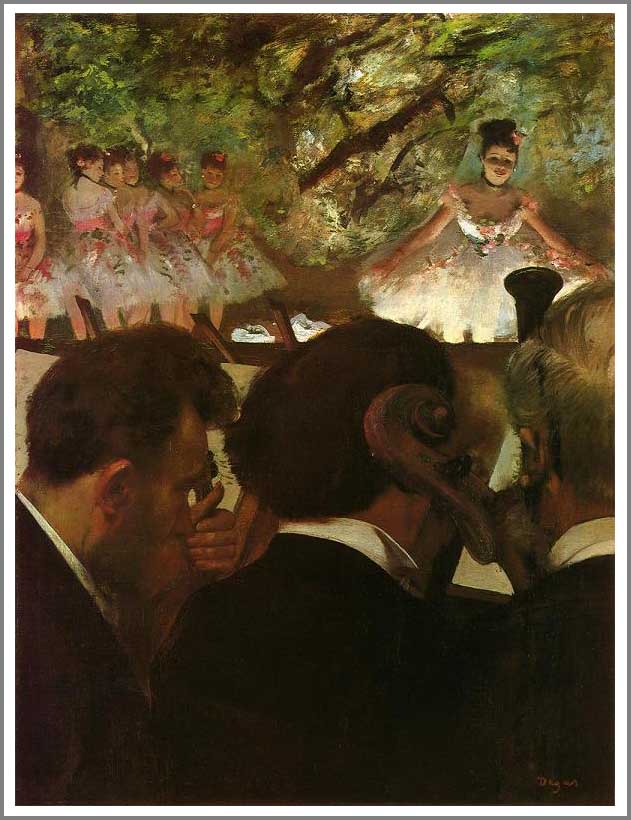 手描き 油絵 複製画 模写 エドガー・ドガ「オーケストラ席の音楽家」 F20(72.7×60.6cm)サイズ 額付き 送料無料