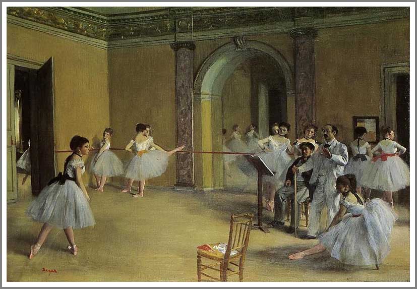 手描き 油絵 模写 複製画 エドガー・ドガ「オペラ座の稽古場」 F15(65.2×53.0cm)サイズ 額付き 送料無料