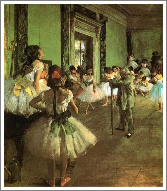 手描き 油絵 複製画 模写 エドガー・ドガ「バレエ教室」 F20(72.7×60.6cm)サイズ 額付き 送料無料