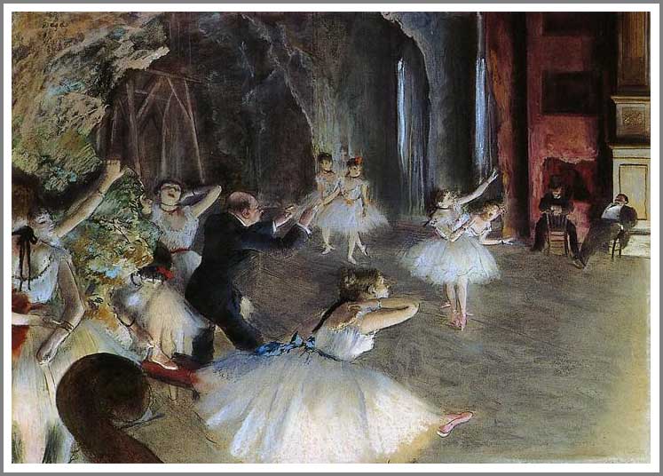 手描き 油絵 複製画 模写 エドガー・ドガ「舞台のバレエ稽古」 F20(72.7×60.6cm)サイズ 額付き 送料無料
