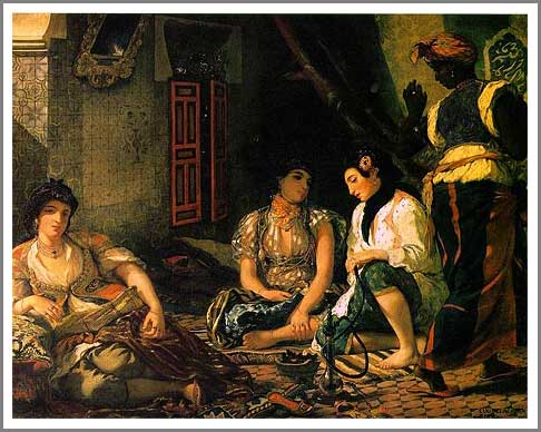 手描き 油絵 複製画 模写 ウジェーヌ・ドラクロワ「アルジェの女たち」 F20(72.7×60.6cm)サイズ 額付き 送料無料