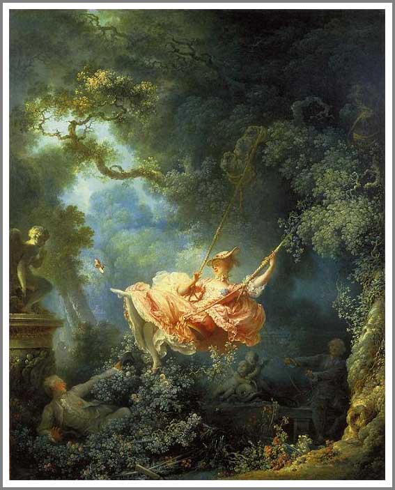 手描き 油絵 模写 複製画 フラゴナール「ぶらんこの絶好のチャンス」 F15(65.2×53.0cm)サイズ 額付き 送料無料