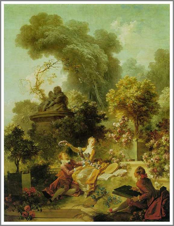 手描き 油絵 複製画 模写 フラゴナール「冠を受ける恋人」 F20(72.7×60.6cm)サイズ 額付き 送料無料