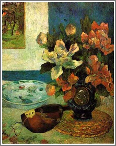 手描き 油絵 模写 複製画 ポール・ゴーギャン「マンドリンのある静物」 F12(60.6×50.0cm)●プレゼント・ギフト・風水にも人気な名画の絵画(油絵複製...