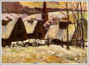 手描き 油絵 複製画 模写 ポール・ゴーギャン「雪のブルターニュ」 F20(72.7×60.6cm)サイズ 額付き 送料無料
