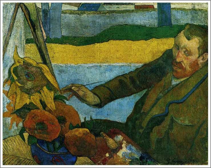 手描き 油絵 複製画 模写 ポール・ゴーギャン「ヒマワリを描くゴッホ」 F20(72.7×60.6cm)サイズ 額付き 送料無料