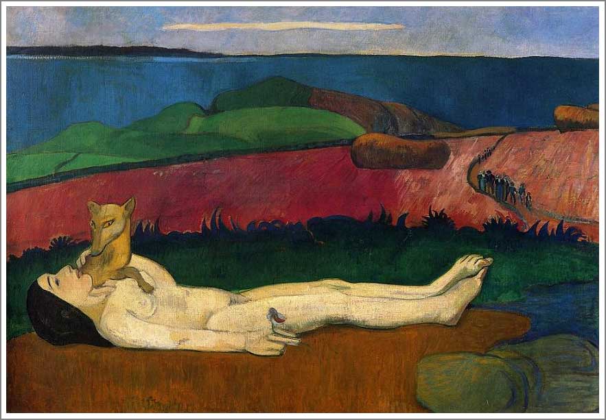 手描き 油絵 複製画 模写 ポール・ゴーギャン「処女喪失」 F20(72.7×60.6cm)サイズ 額付き 送料無料