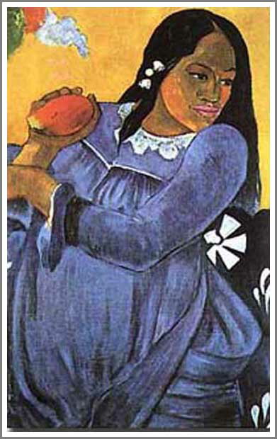 手描き 油絵 複製画 模写 ポール・ゴーギャン「マンゴーを持った女」 F20(72.7×60.6cm)サイズ 額付き 送料無料