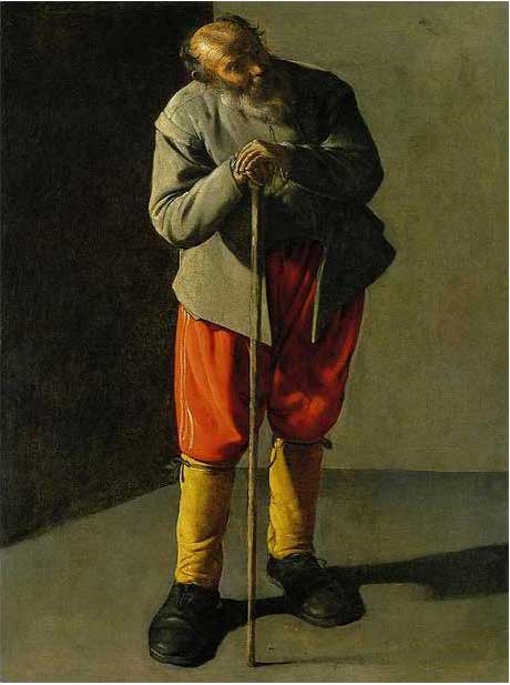 手描き 油絵 模写 複製画 ジョルジュ・ド・ラトゥール「老人」 F15(65.2×53.0cm)サイズ 額付き 送料無料